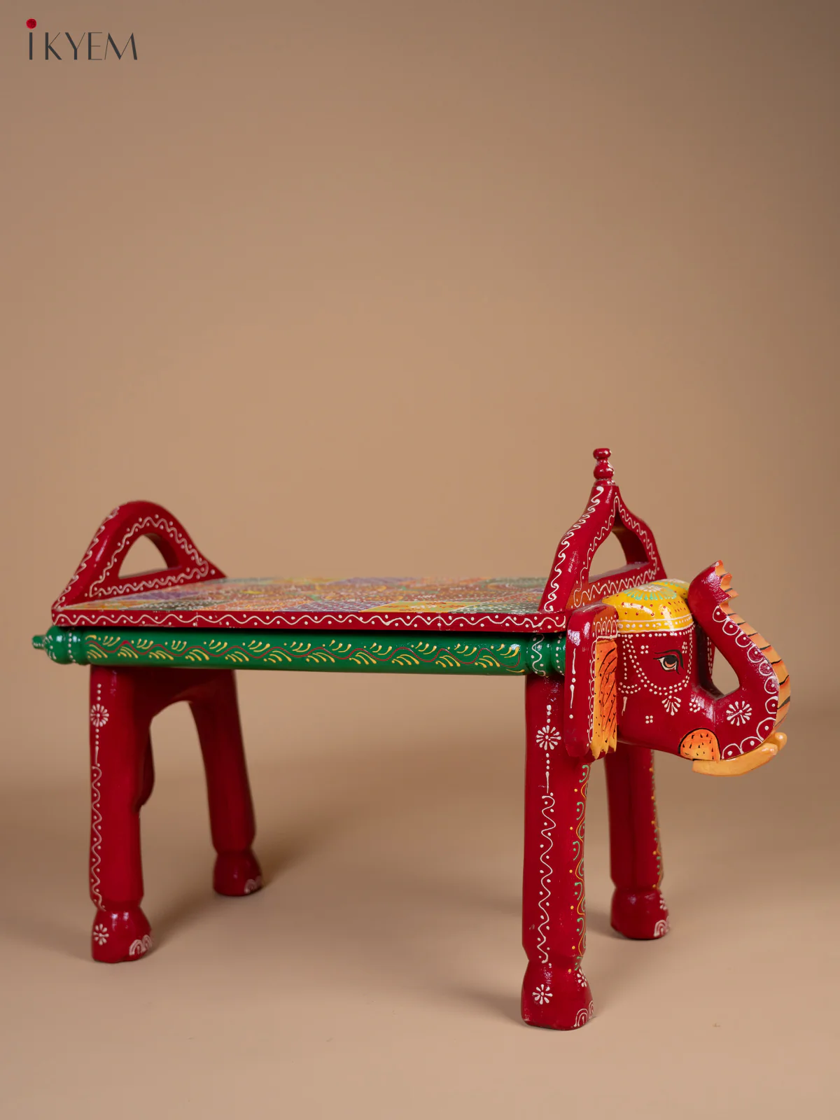 Hand Painted Elephant-Shaped Stool -13.8 Inch- 4JJ02087 - Image 6