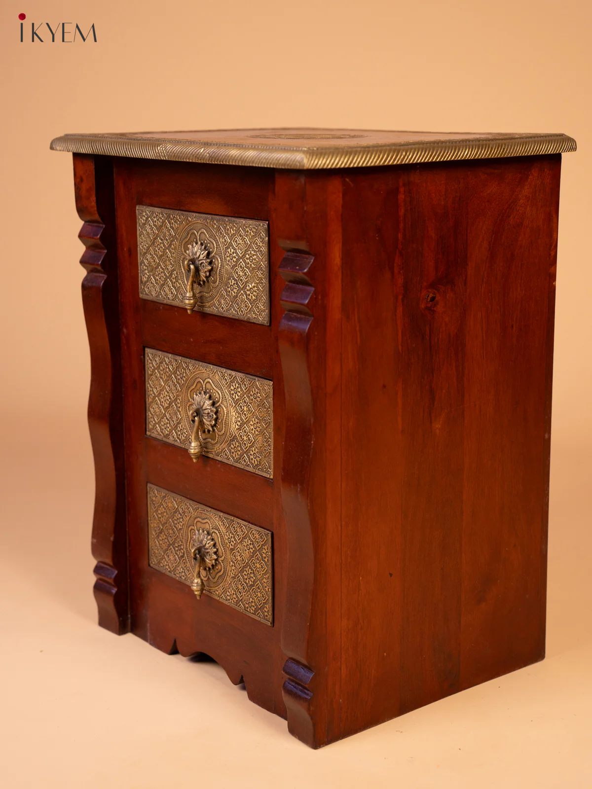 Wooden Bedside Brass Fitted Table with Drawer - 4JJ04009 - Image 6