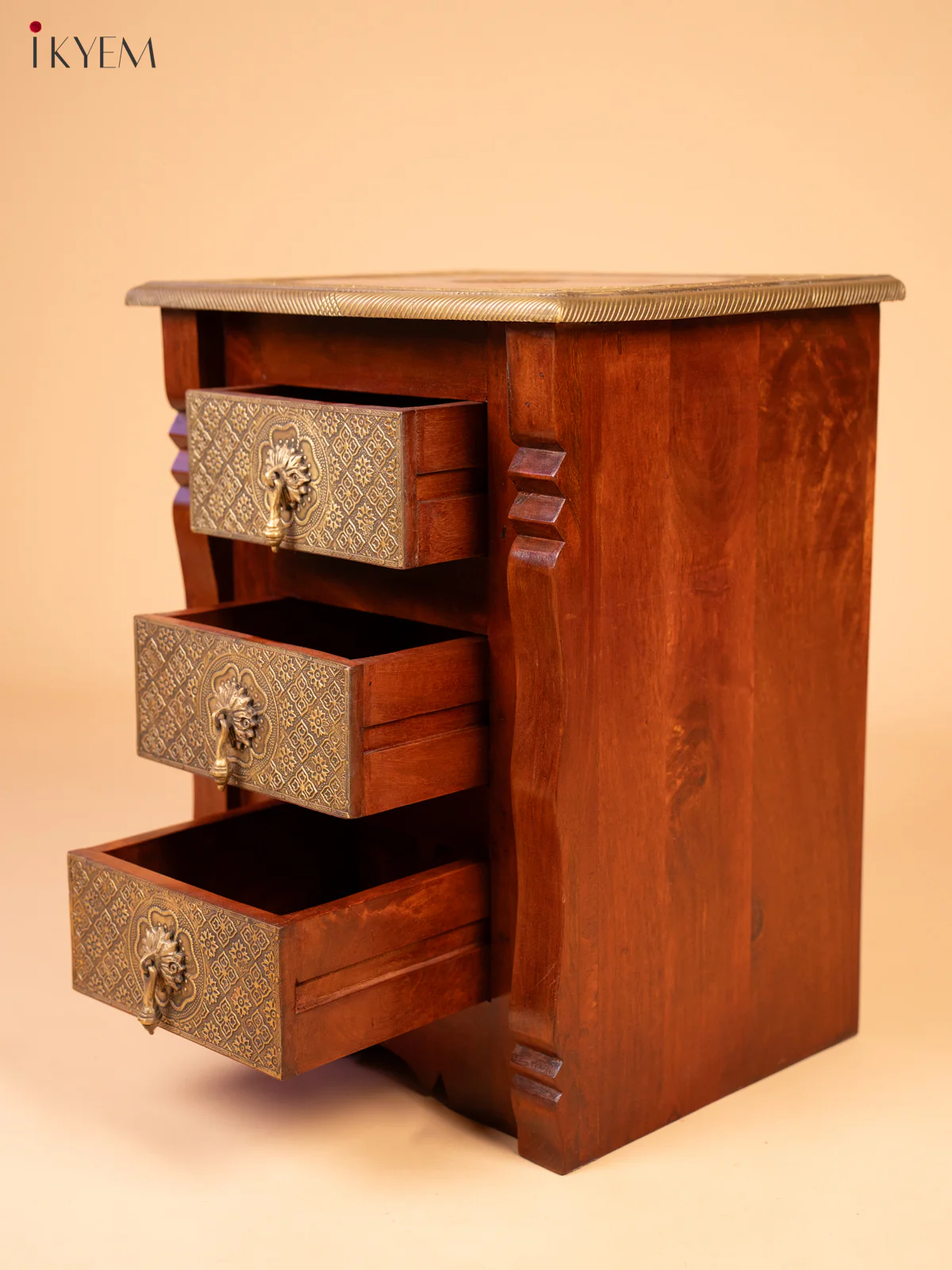 Wooden Brass Fitted Bedside Table - 4JJ04011 - Image 4