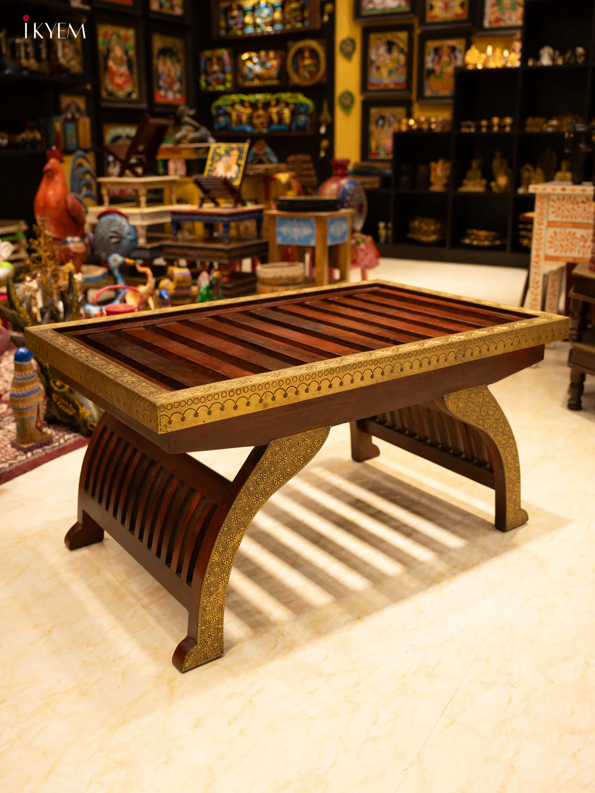 Wooden Brass Fitted Centre Table - (16.9×33) Inch - 4JJ04015
