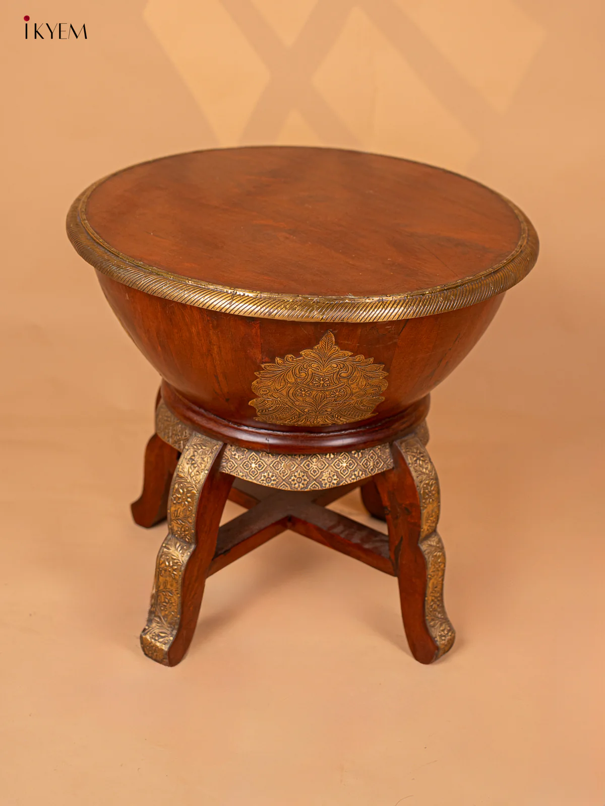 Wooden Stool Brass Fitted -17.3 Inch -4JJ04024 - Image 2