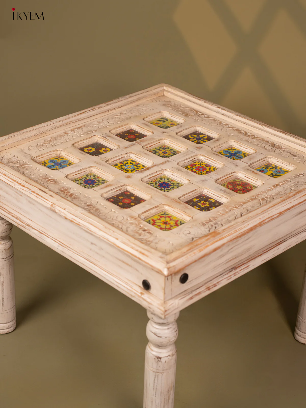 Hand-Painted Wooden Table Tile Fitted - White - (18×23) Inches - 4JJ04028 - Image 5