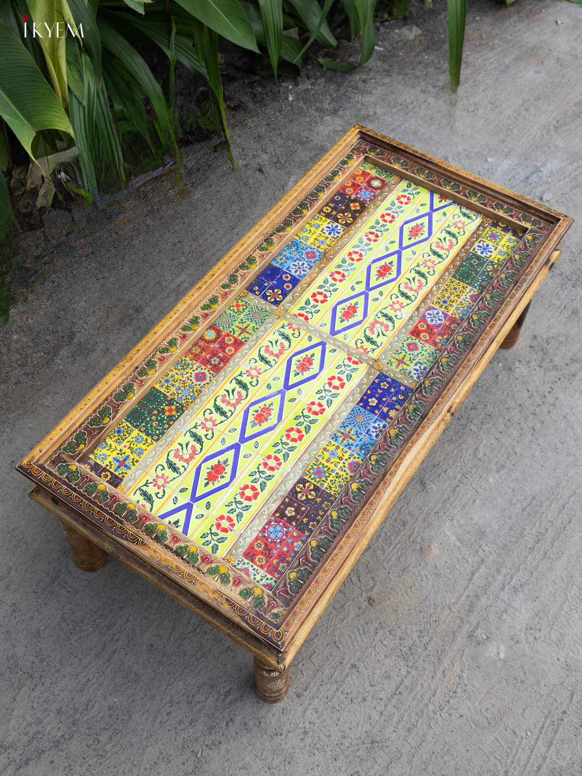 Hand-Painted Wooden Table with Tile Inlay - (17.3× 46.8) Inches - 4JJ04039 - Image 6