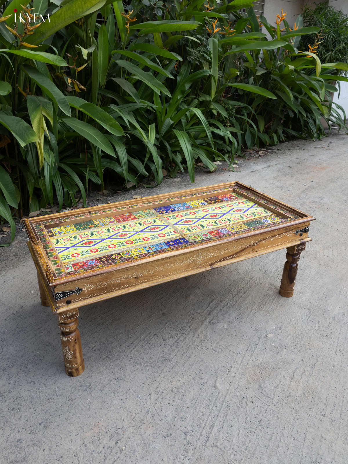 Hand-Painted Wooden Table with Tile Inlay - (17.3× 46.8) Inches - 4JJ04039 - Image 7