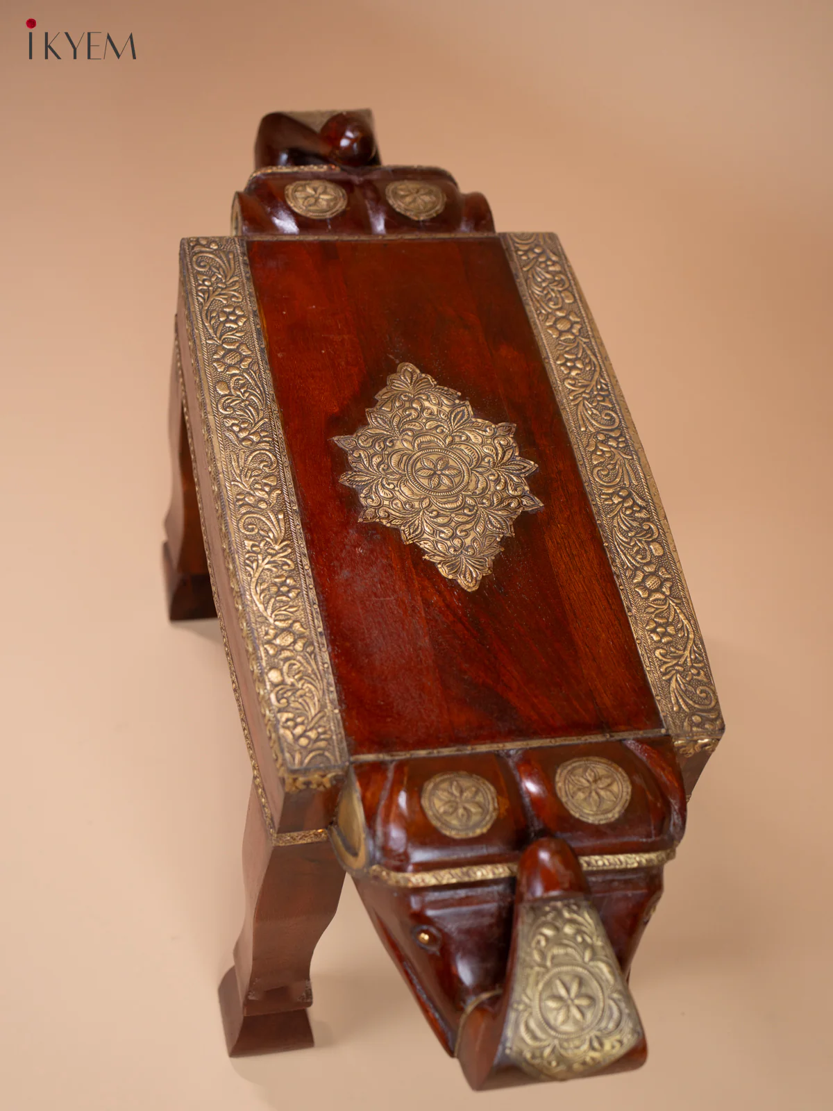Elephant-Shaped Stool with Brass Inlay - 15.4 Inch- 4JJ04049 - Image 5
