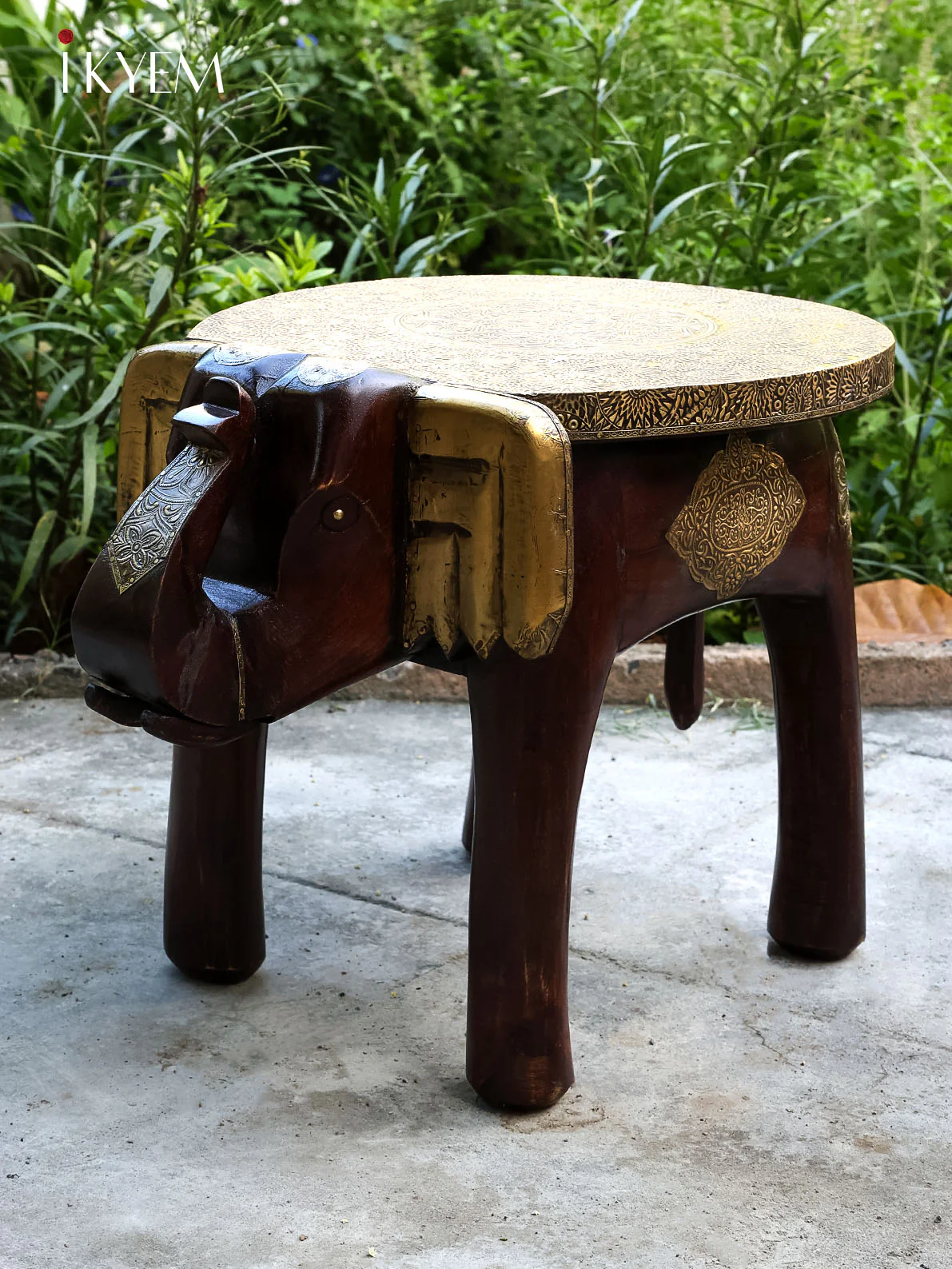 Elephant Shaped Wooden Stool with Brass accent - Image 3