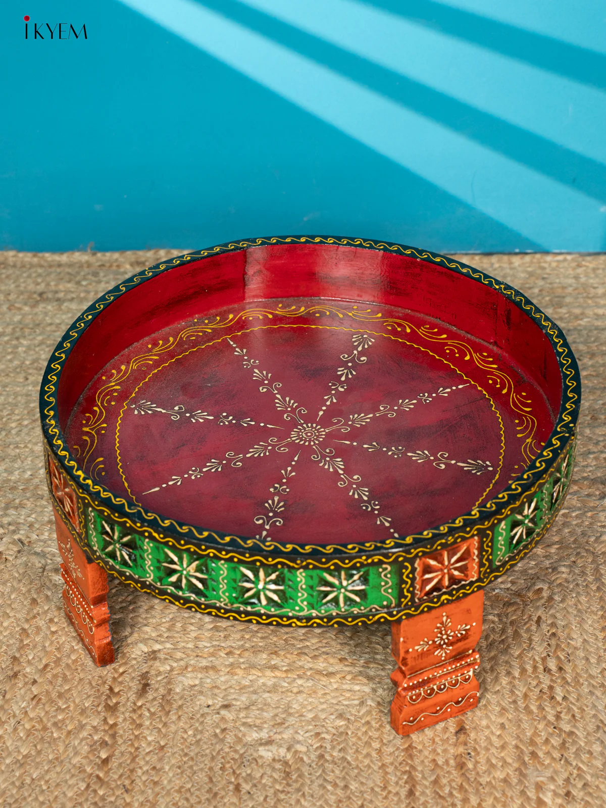 Wooden Chakki Painted Tray Table - Big - 4JJ04053 - Image 3