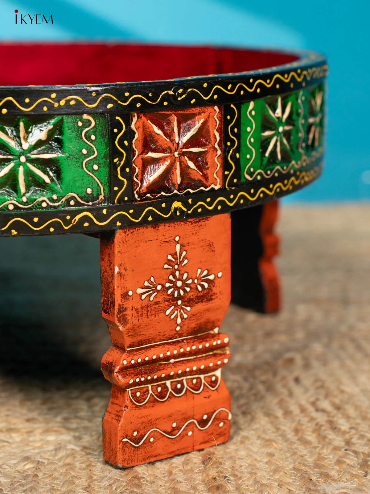 Wooden Chakki Painted Tray Table - Big - 4JJ04053 - Image 4