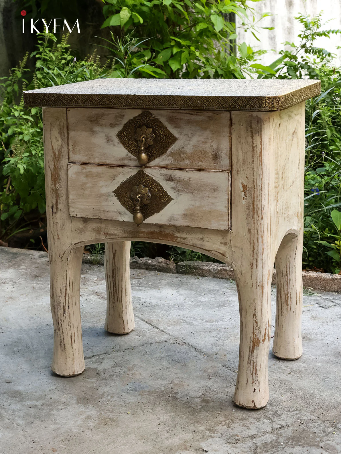 Wooden Table with Brass Accents - (22×19) Inch - 4JJ04068 - Image 2