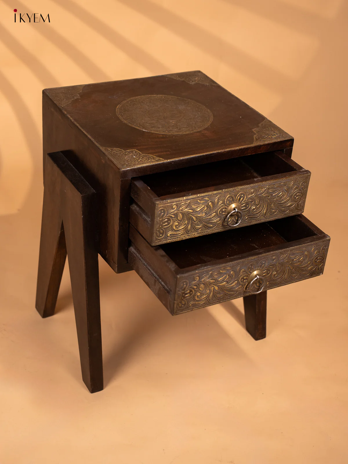 Wooden Brass Fitted Bedside Table - 4JJ04069 - Image 4