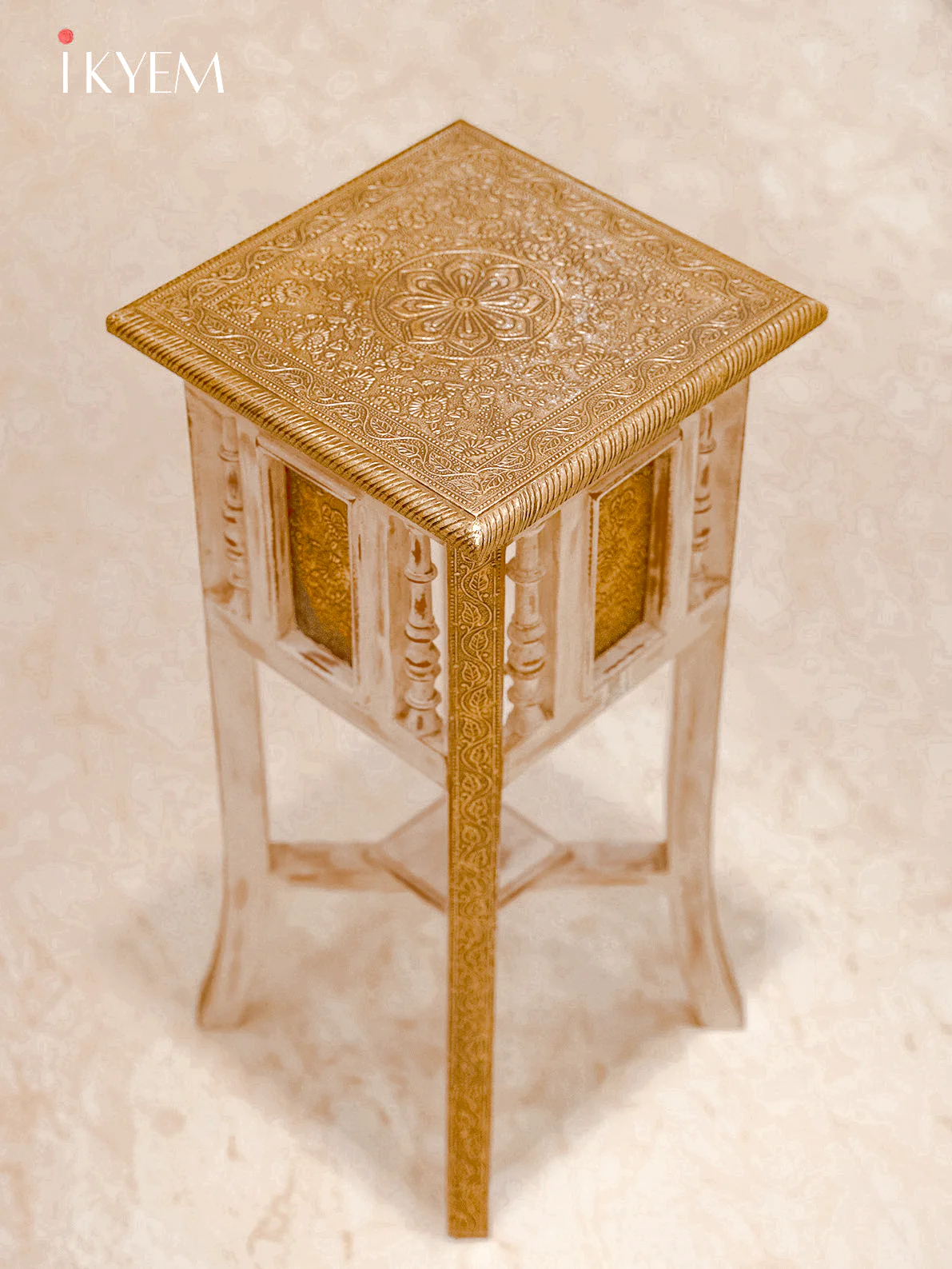 Intricate Brass Inlaid Side Table