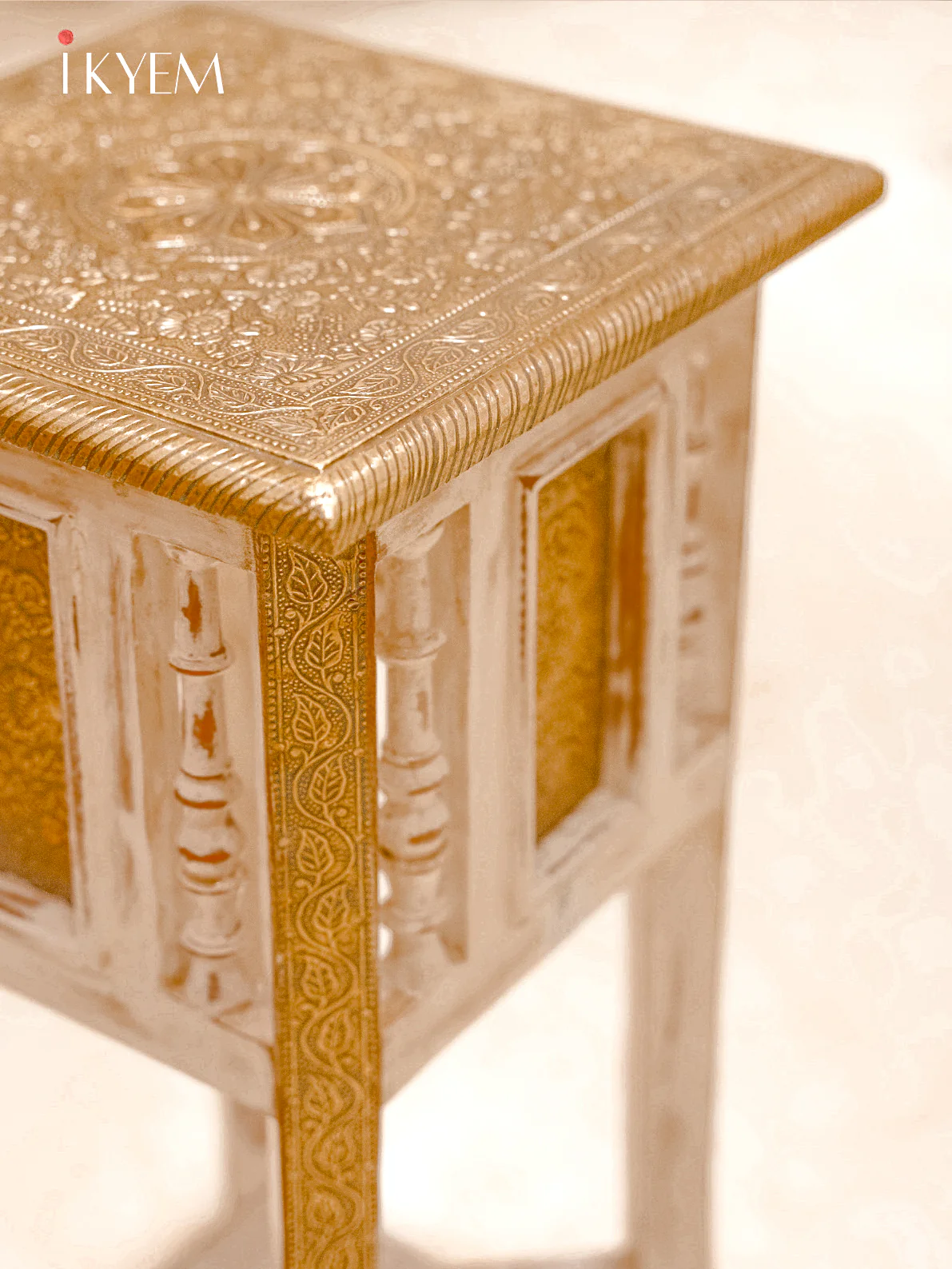Intricate Brass Inlaid Side Table - Image 2