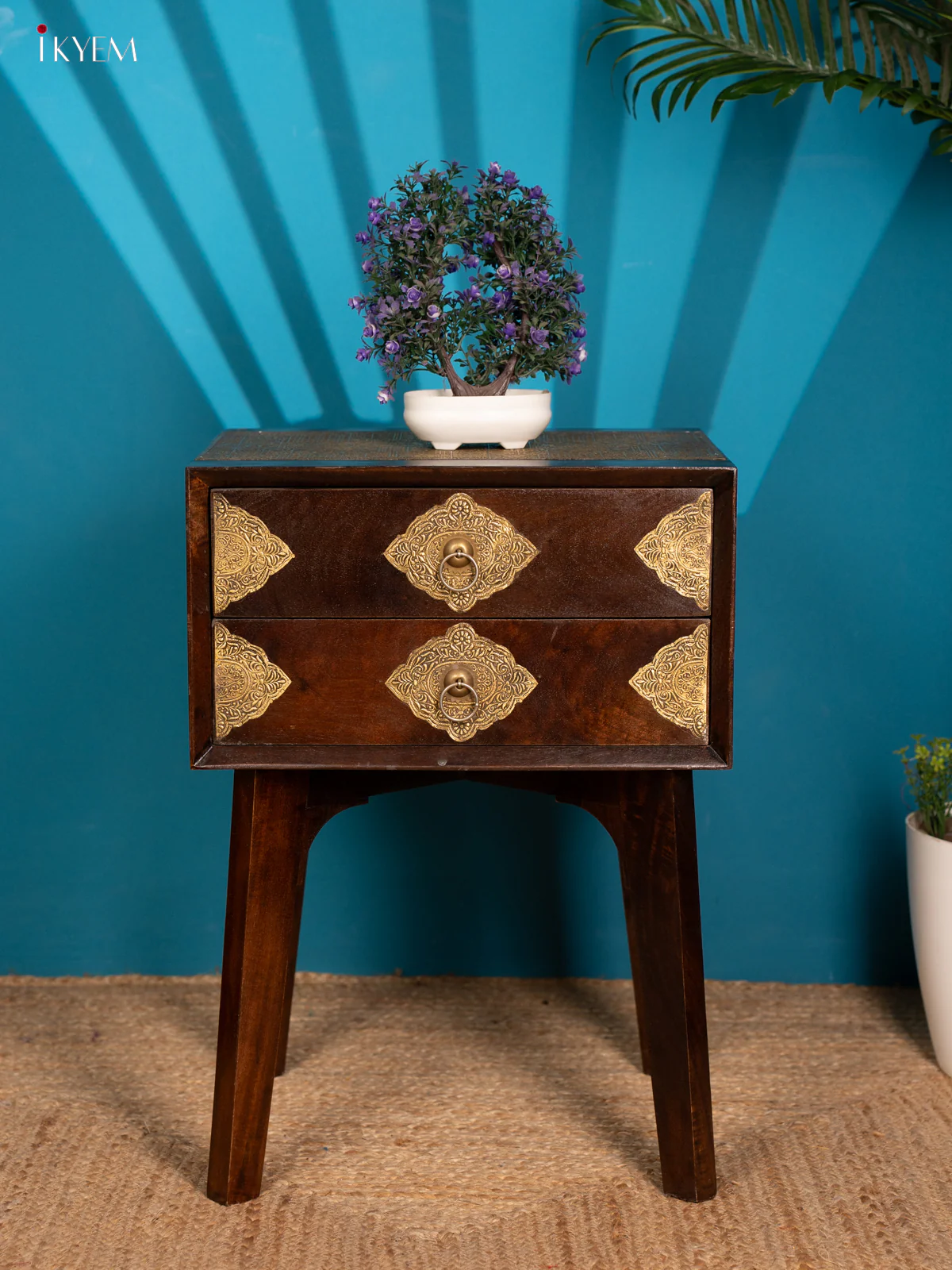 Wooden Brass Fitted Bedside Drawer Table - (23×16) Inch- 4JJ04073