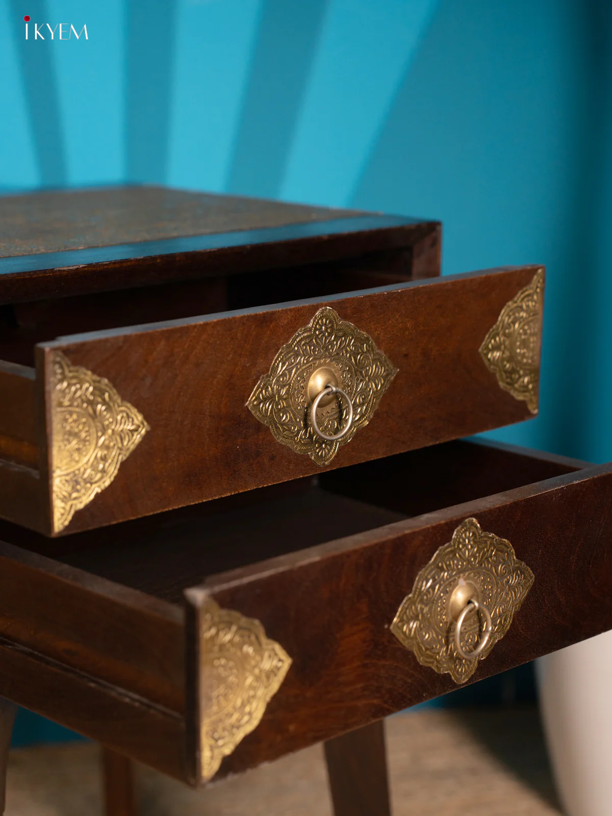 Wooden Brass Fitted Bedside Drawer Table - (23×16) Inch- 4JJ04073 - Image 5