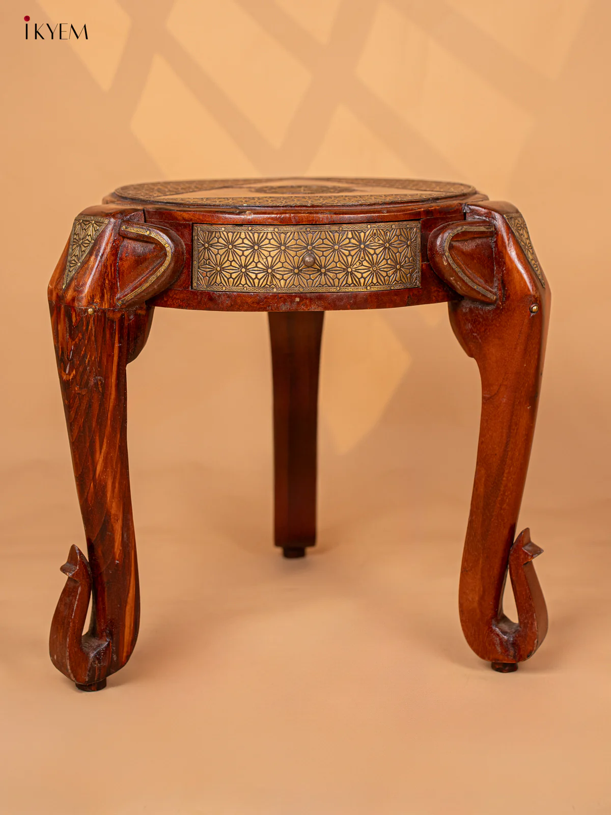 Wooden Elephant Stool with Drawer Brass Fitted (Antique Finish) 18.5 Inch - 4JJ04078 - Image 5