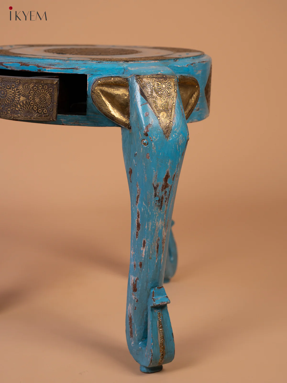 Wooden Elephant Stool with Drawer Brass Fitted (Antique Finish) 18.5 Inch - 4JJ04078 - Image 8