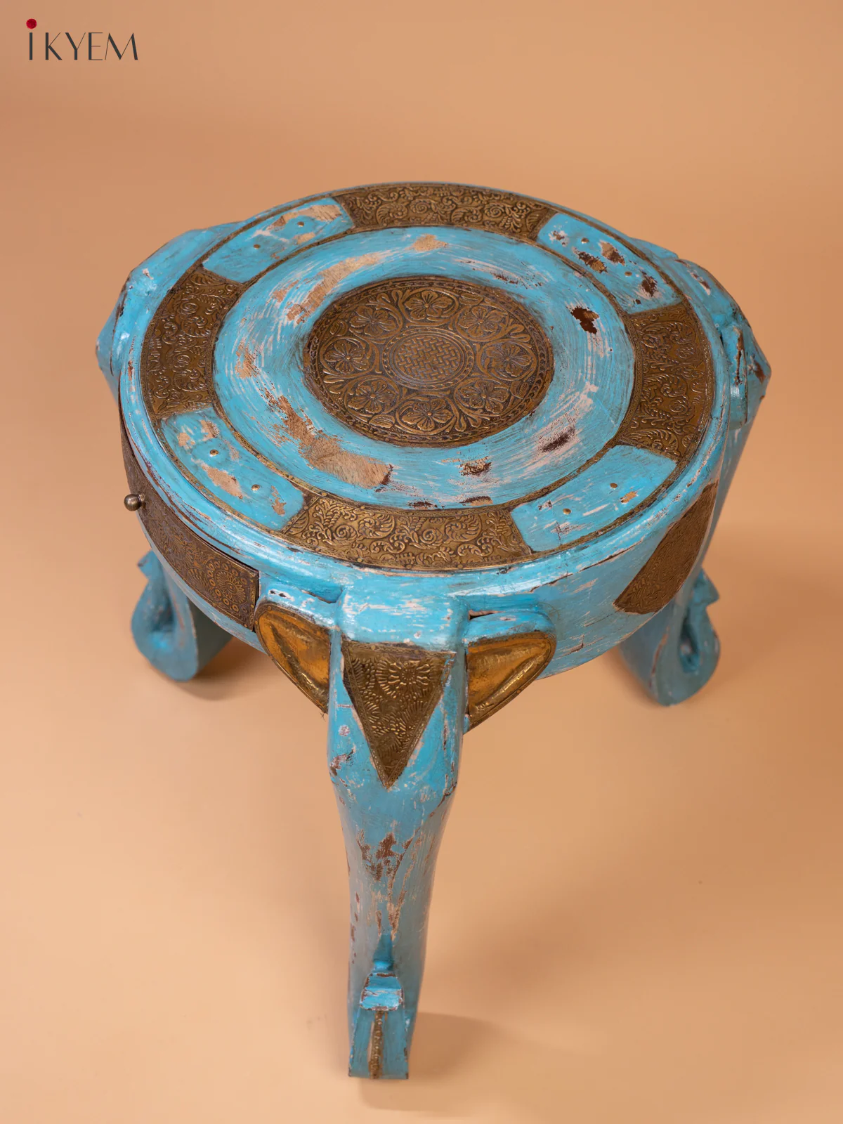 Wooden Elephant Stool with Drawer Brass Fitted (Antique Finish) 18.5 Inch - 4JJ04078 - Image 9