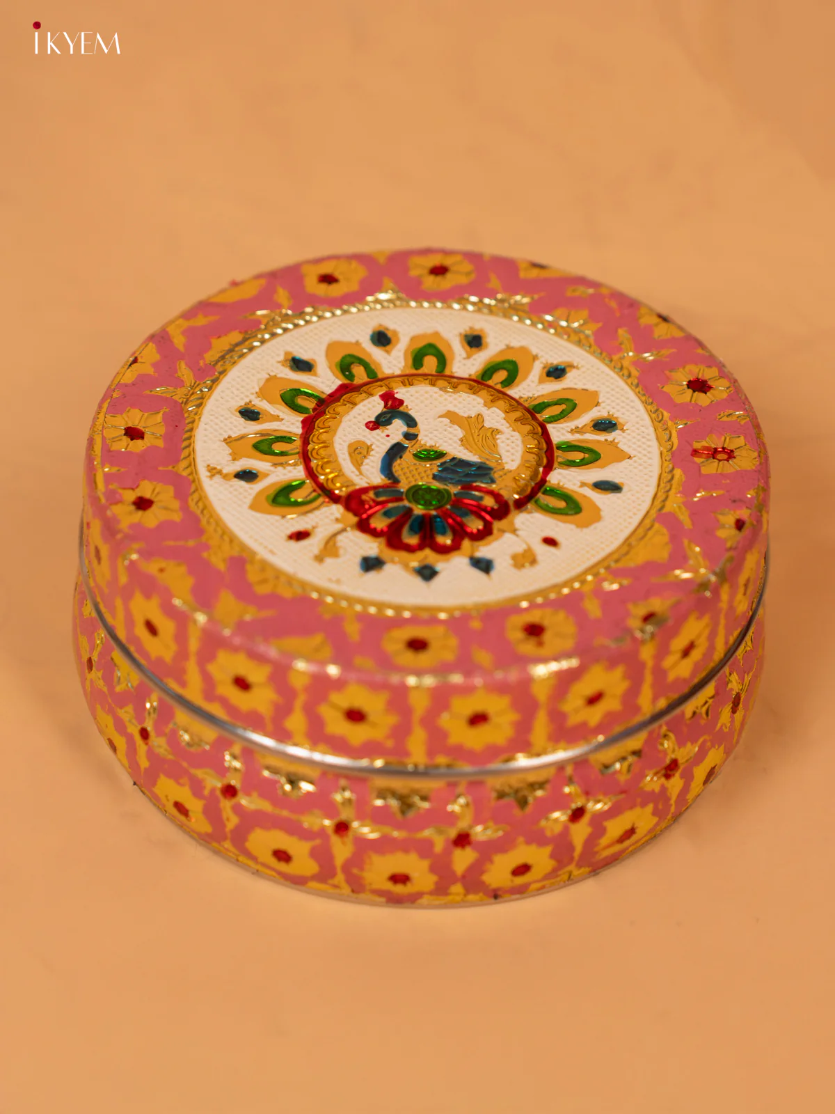 meenakari Dabba pink with pista yellow (6.2×6.2) Inch- 4JJ12038 - Image 2