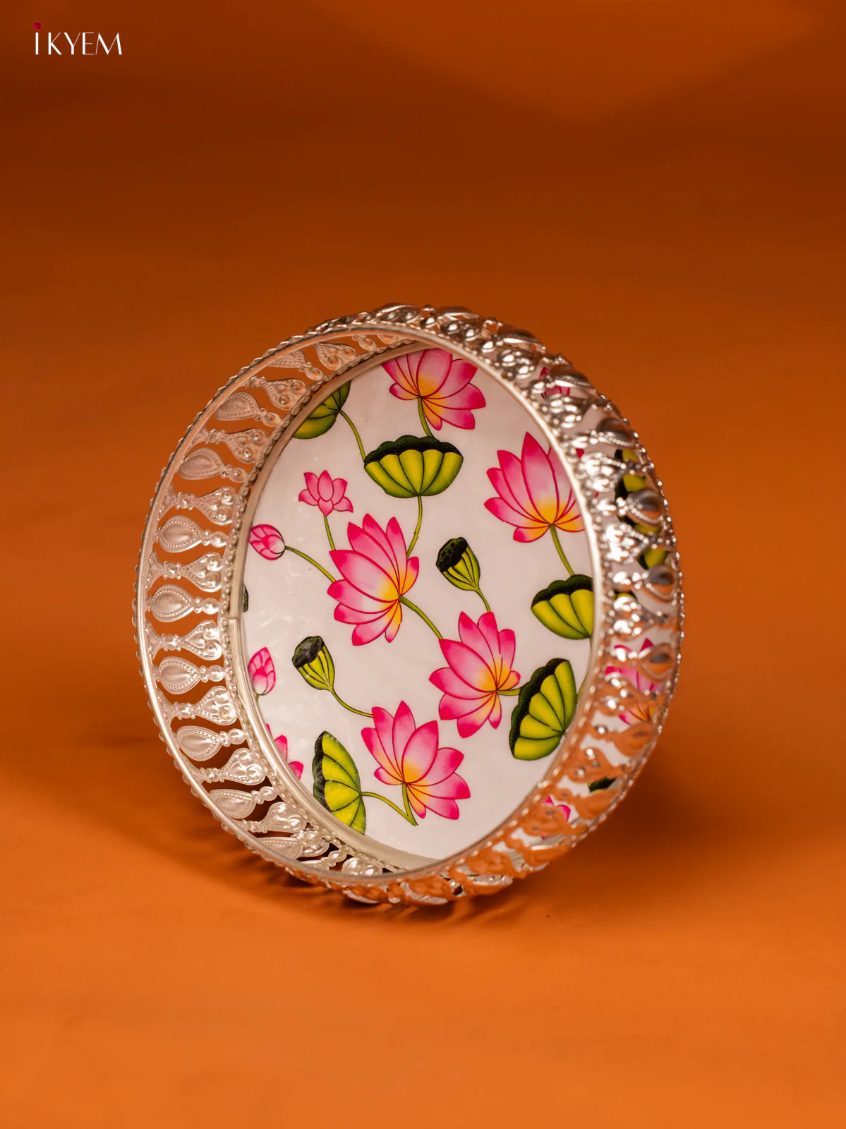 Lotus Digital Printed German Silver Tray - 6 Inch - KE28136 - Image 2