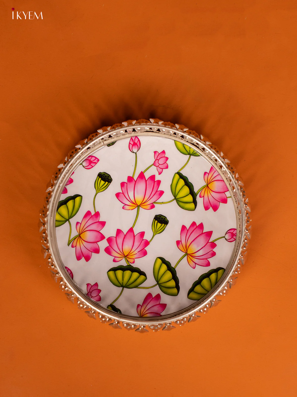 Lotus Digital Printed German Silver Tray - 6 Inch - KE28136 - Image 3