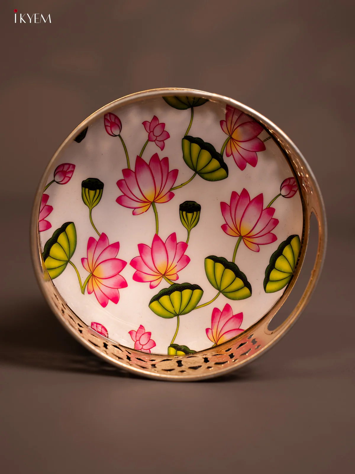 Versatile Pichwai Lotus Printed Metal tray In White (6 Inches) - KE14129 - Image 2
