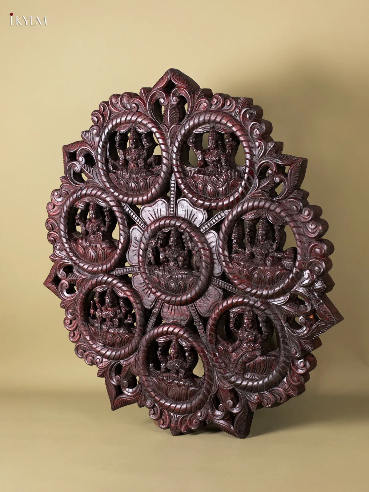 Wooden Ashtalakshmi Circular Panel - (36X36) Inch - AA02112 - Image 6