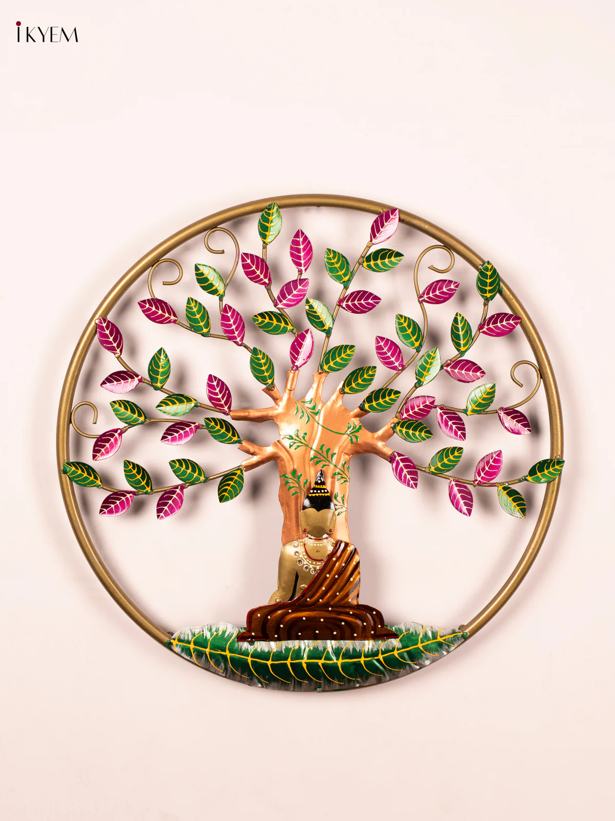 Metal PAINTED WALL ROUND BUDHA TREE - AA02115