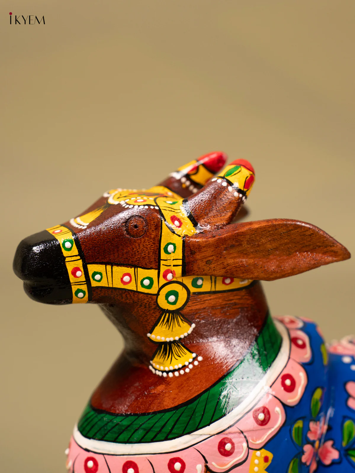 Hand-Painted Wooden Nandhi - dark Blue - 7 Inch - AA02170 - Image 2