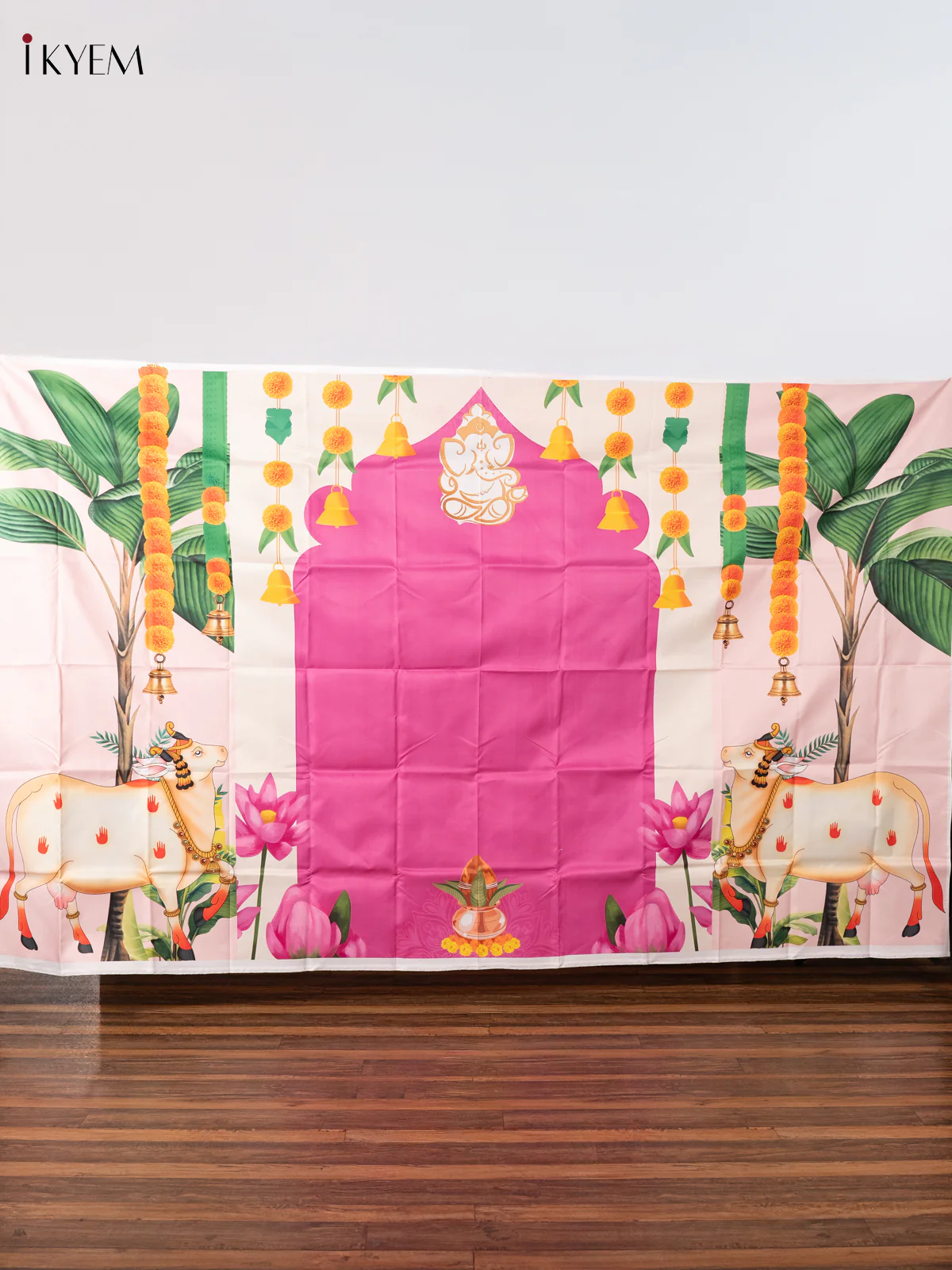 Ganesha &Cow Backdrop - Baby Pink - (5×8 feet) - AA05111