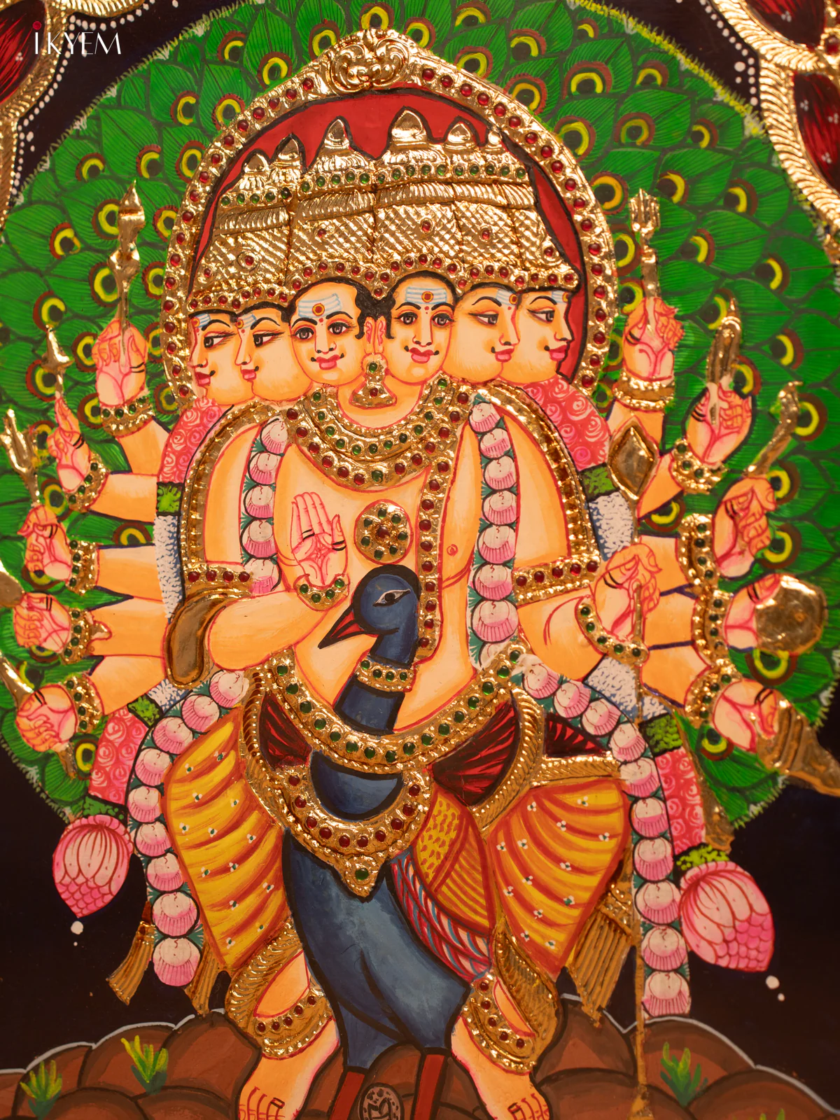 Majestic Arumugan on Peacock Tanjore Painting - (27x21) Inch - 4IJ21026 - Image 3