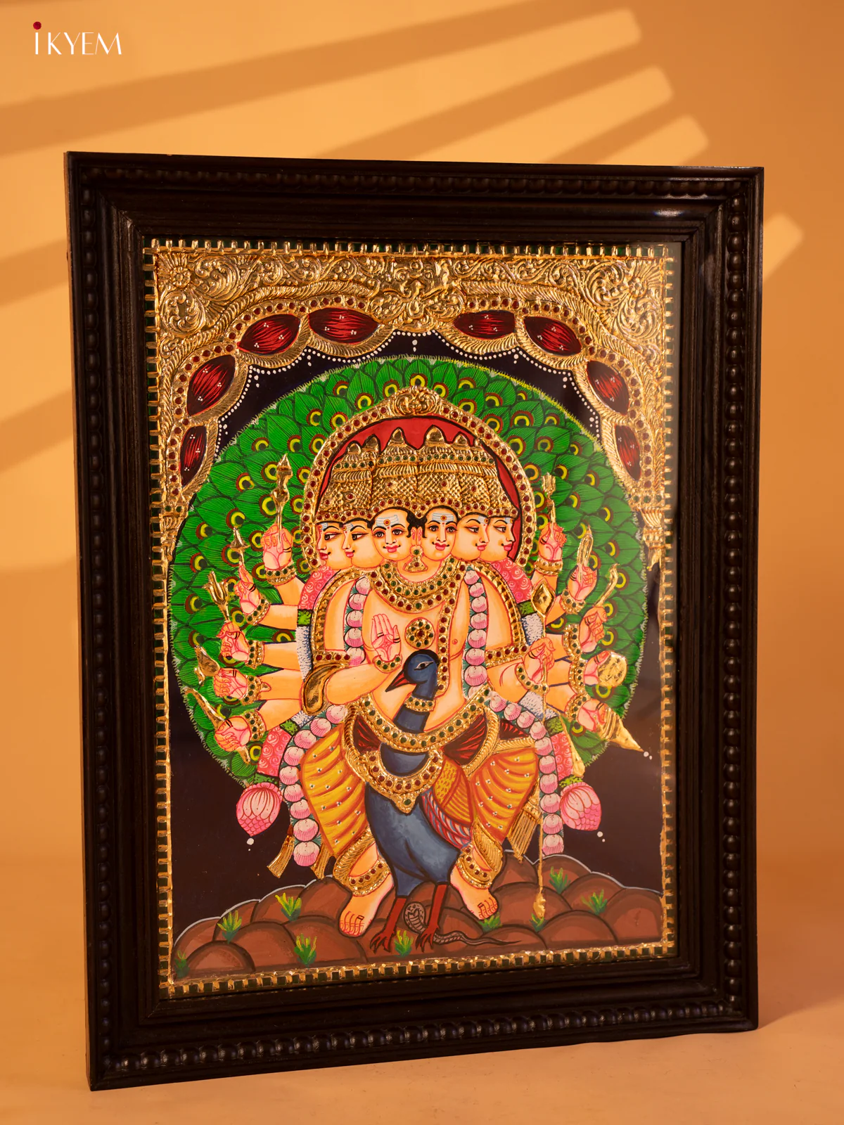 Majestic Arumugan on Peacock Tanjore Painting - (27x21) Inch - 4IJ21026 - Image 4