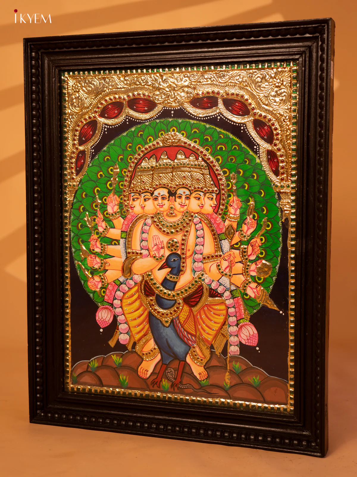 Majestic Arumugan on Peacock Tanjore Painting - (27x21) Inch - 4IJ21026 - Image 5
