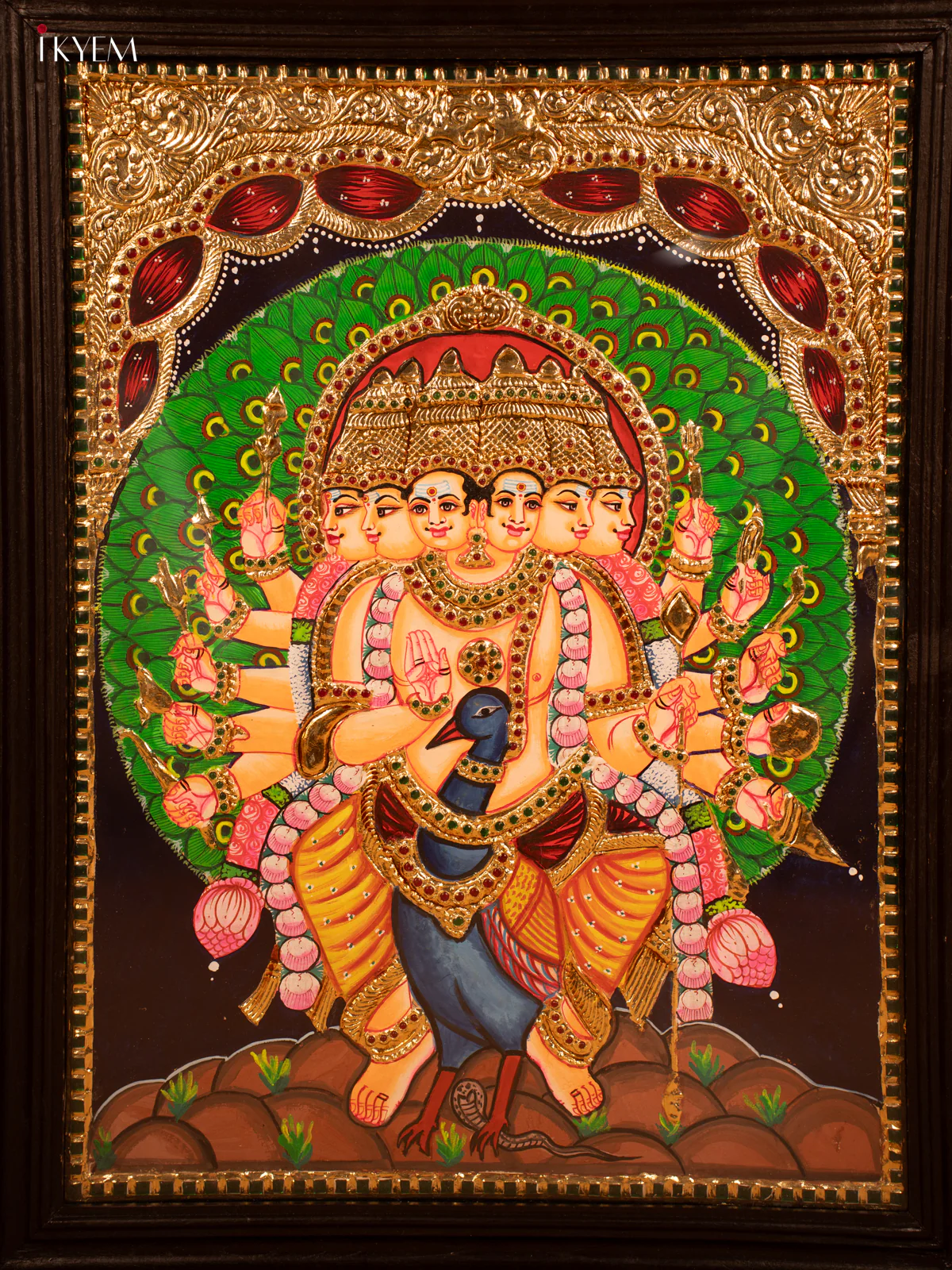 Majestic Arumugan on Peacock Tanjore Painting - (27x21) Inch - 4IJ21026 - Image 6