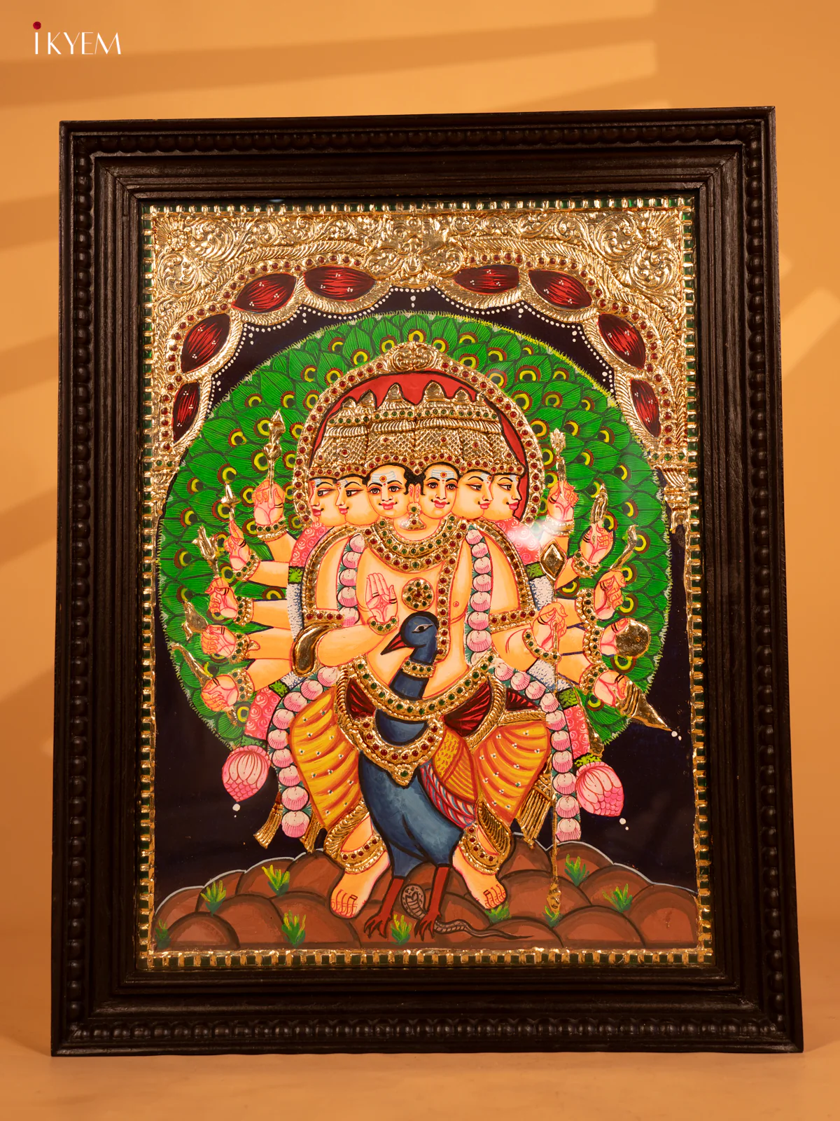 Majestic Arumugan on Peacock Tanjore Painting - (27x21) Inch - 4IJ21026 - Image 7