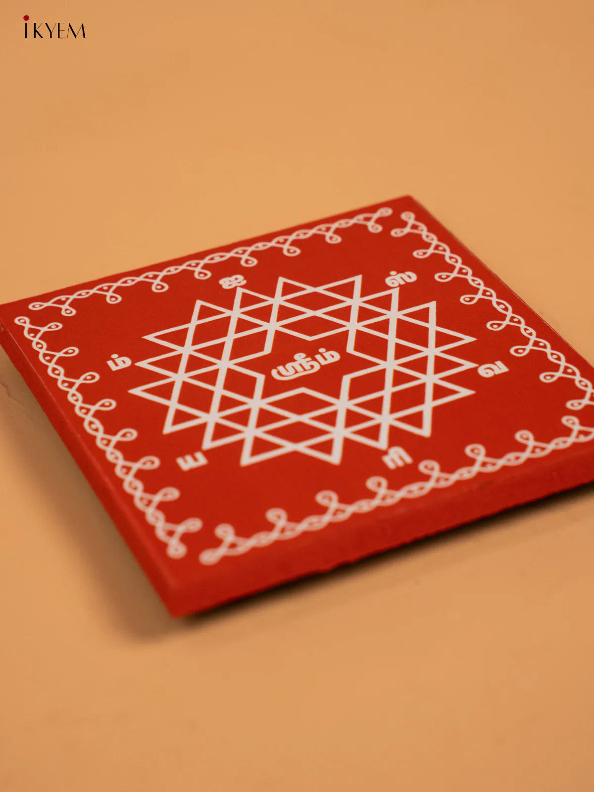Square Shaped Wooden Manai With Aishwarya Kolam Print - KA30114 - Image 2