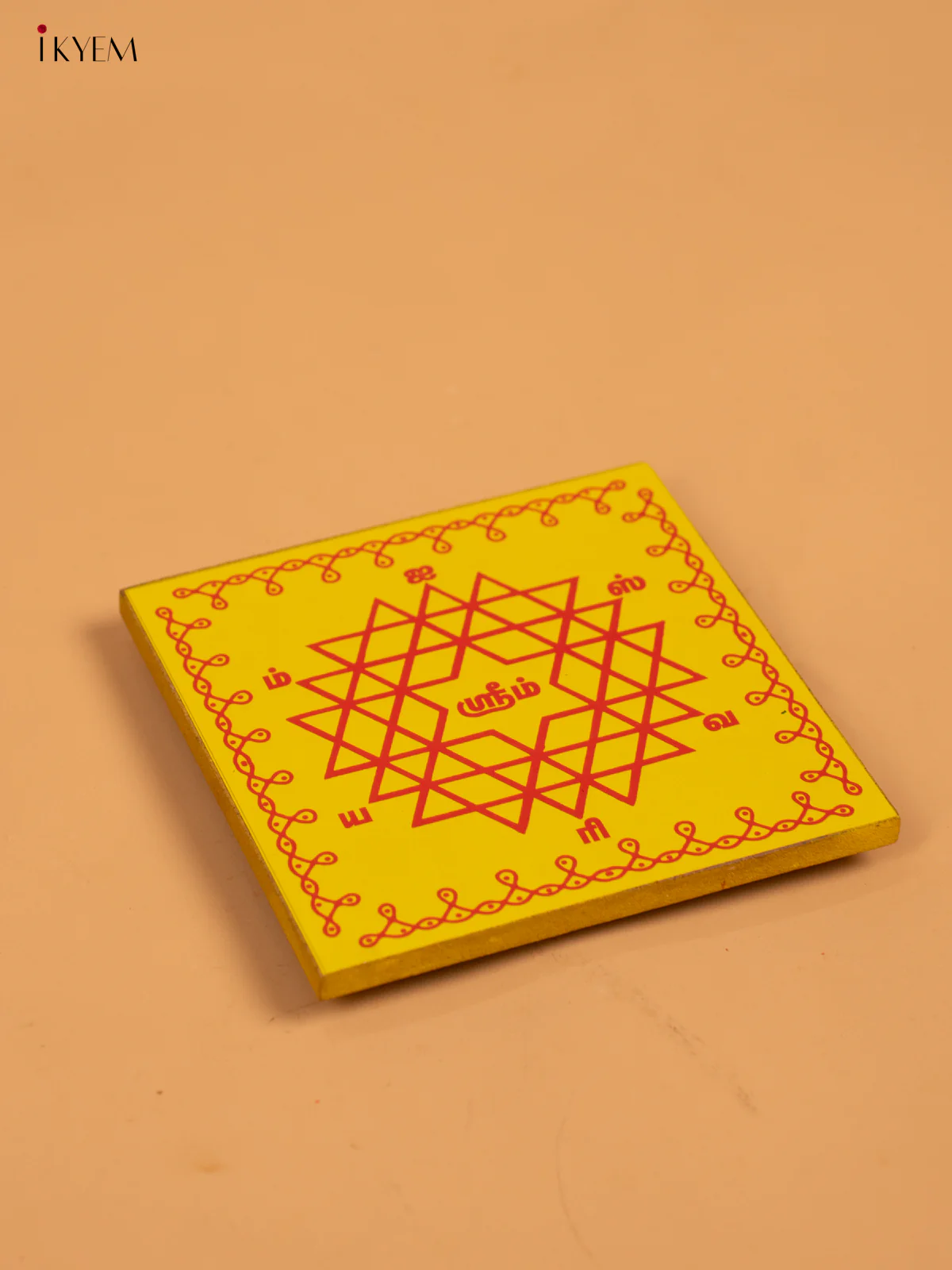 Square Shaped Wooden Manai With Aishwarya Kolam Print - KA30114 - Image 4