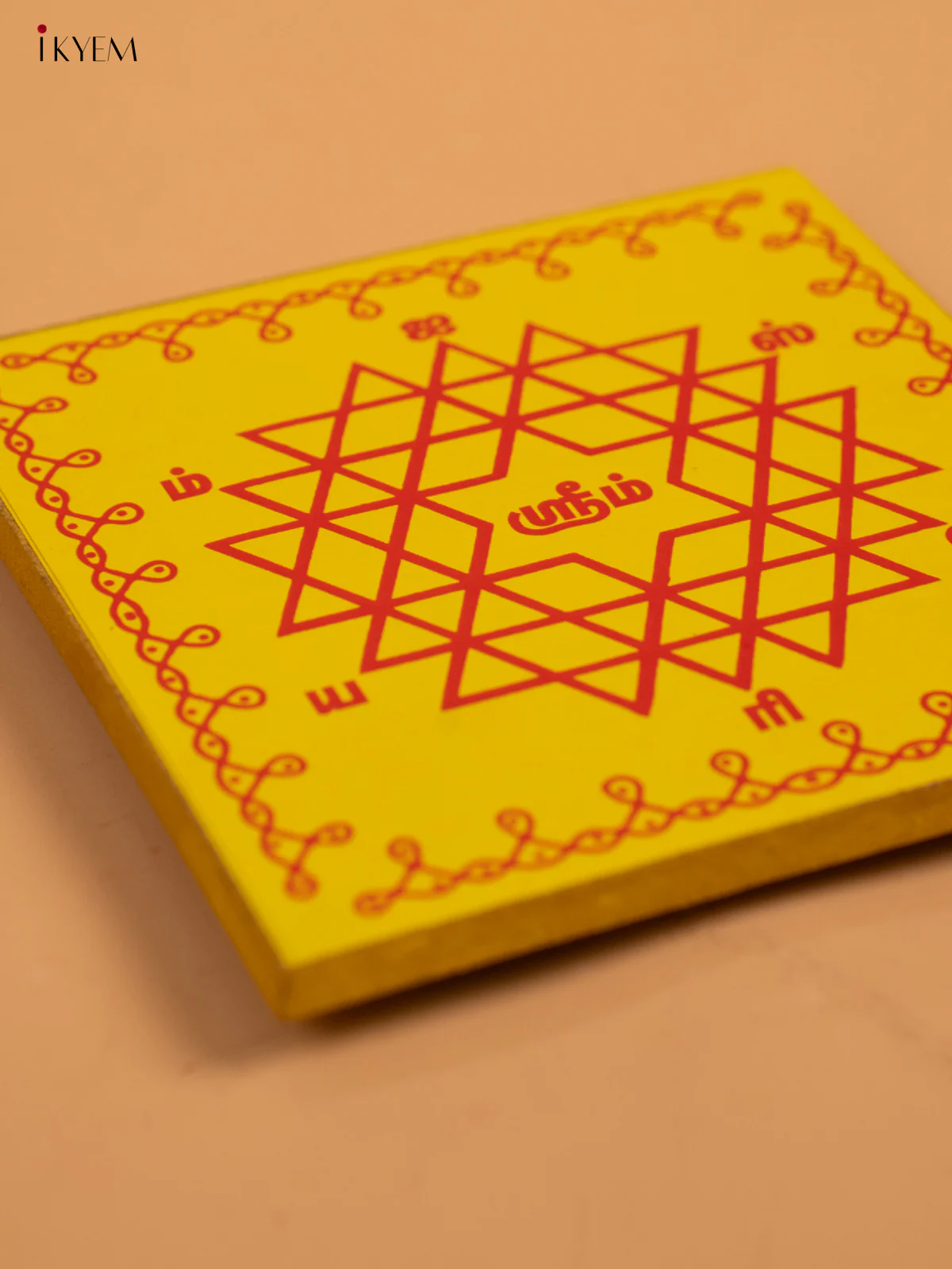 Square Shaped Wooden Manai With Aishwarya Kolam Print - KA30114 - Image 5