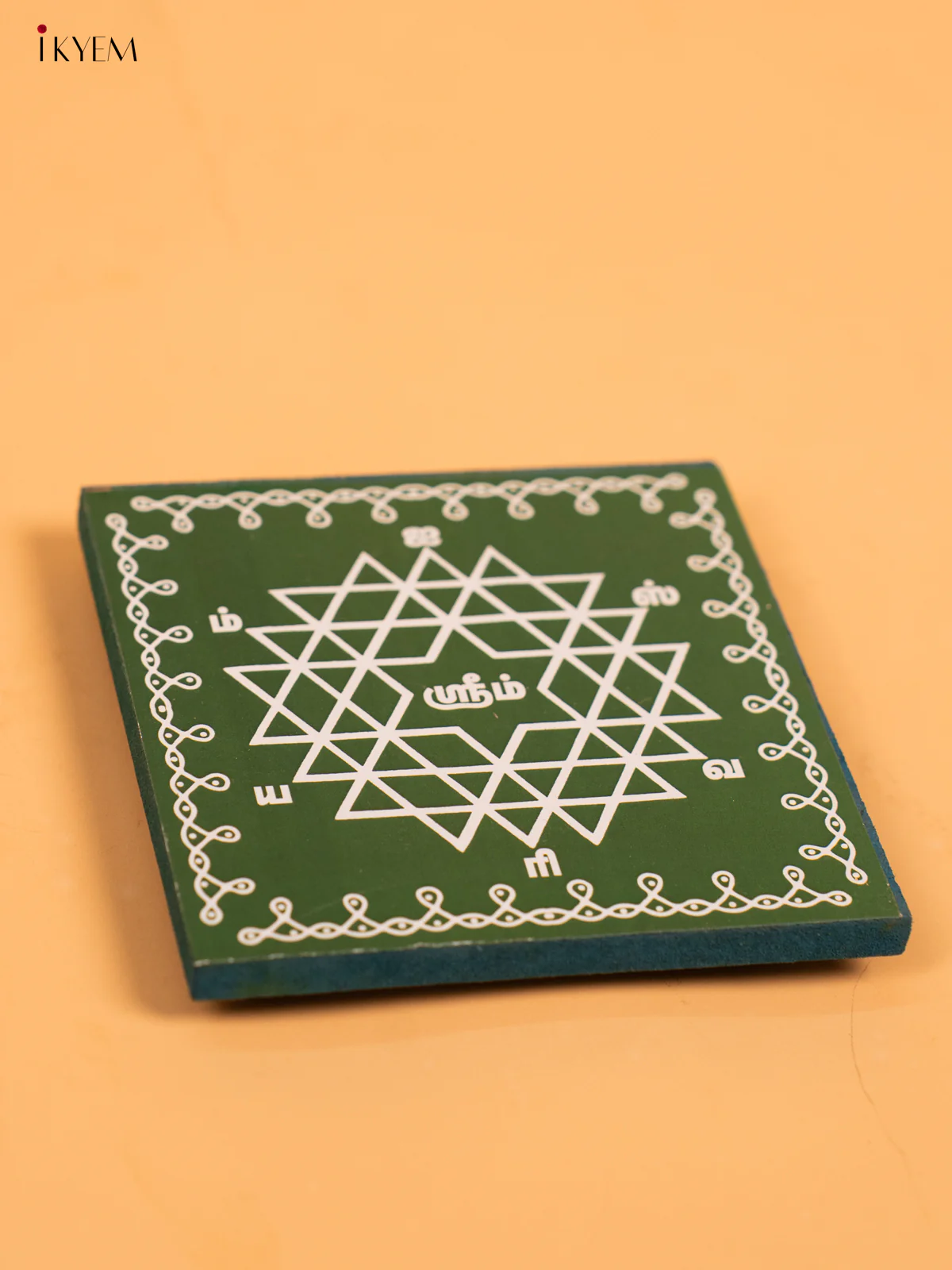 Square Shaped Wooden Manai With Aishwarya Kolam Print - KA30114 - Image 8