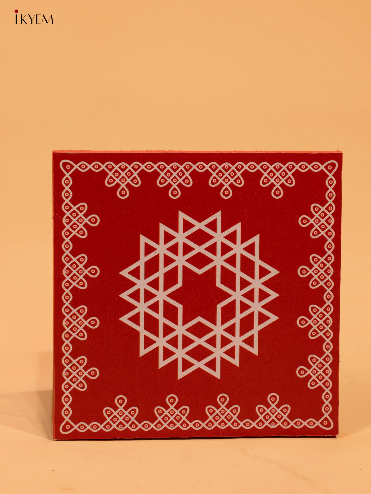 Square Shaped Wooden Manai With Aishwarya Kolam Print - KA30115 - Image 9