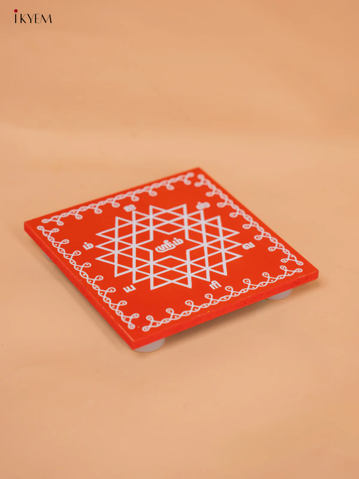 Square Shaped Wooden Manai With Aishwarya Kolam Print - KD18177 - Image 10