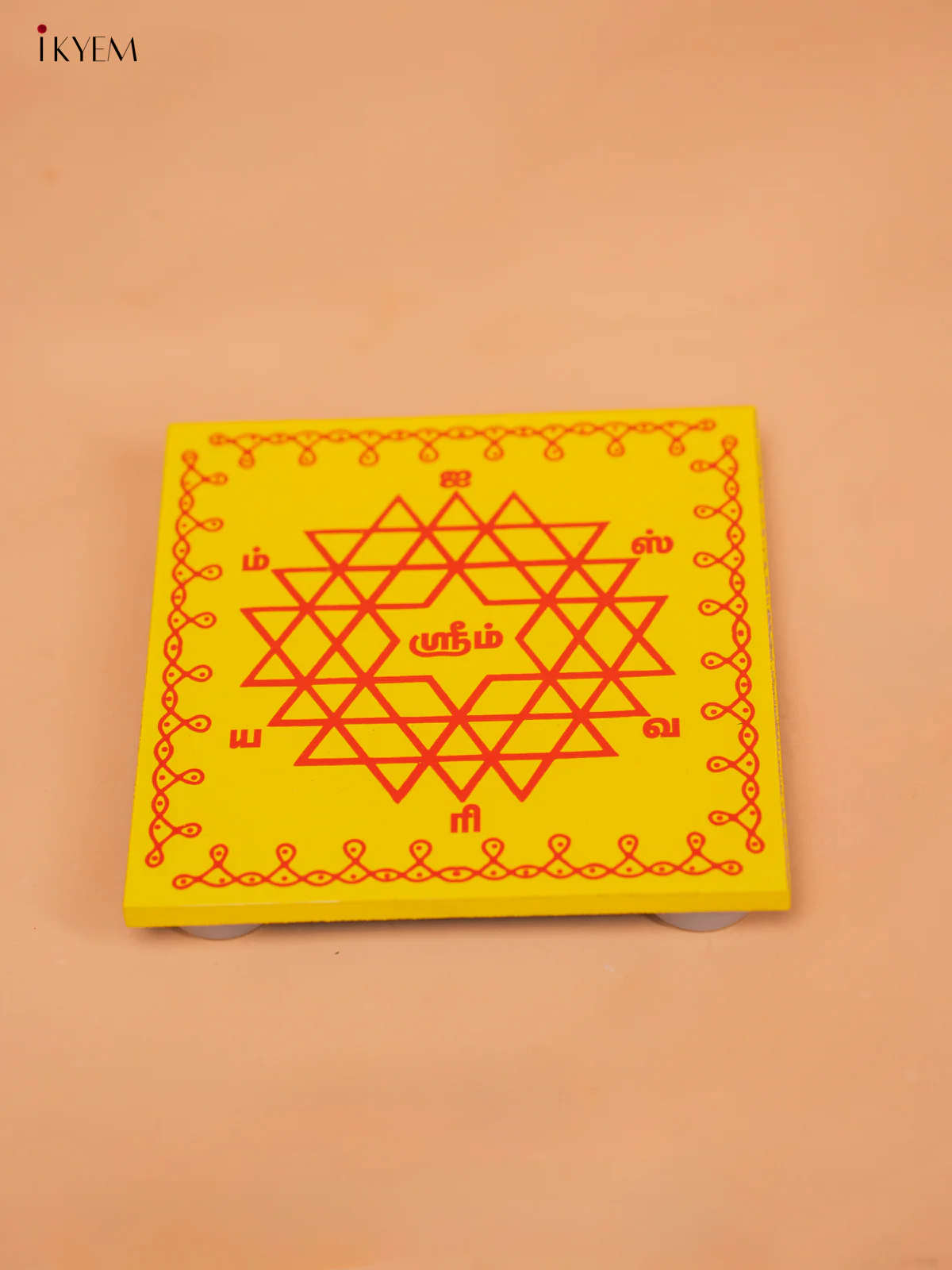 Square Shaped Wooden Manai With Aishwarya Kolam Print - KD18177 - Image 6