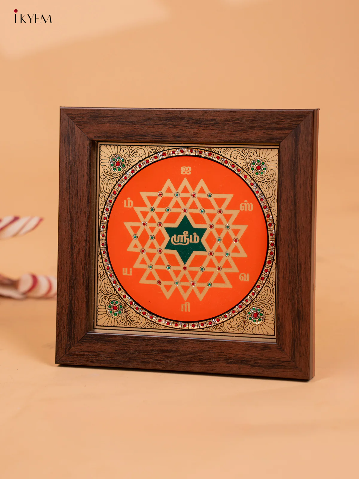 Orange & Green Handcrafted Aishwarya Kolam Reverse Glass Painted Frame - KC06125 - Image 2