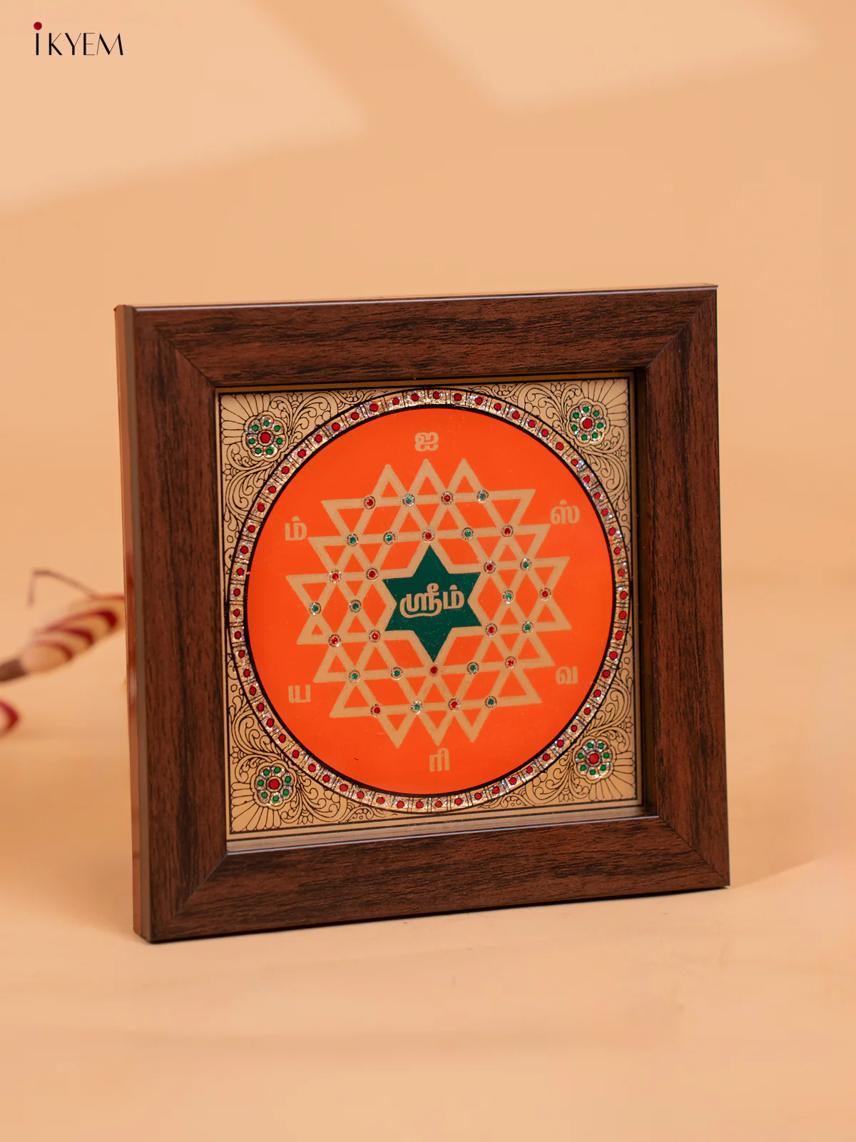 Orange & Green Handcrafted Aishwarya Kolam Reverse Glass Painted Frame - KC06125 - Image 3