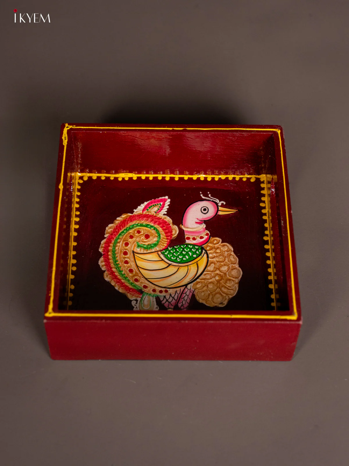 Annapakshi Hand-Painted Wooden Tray - Marron - (6x6) Inch - KH08114