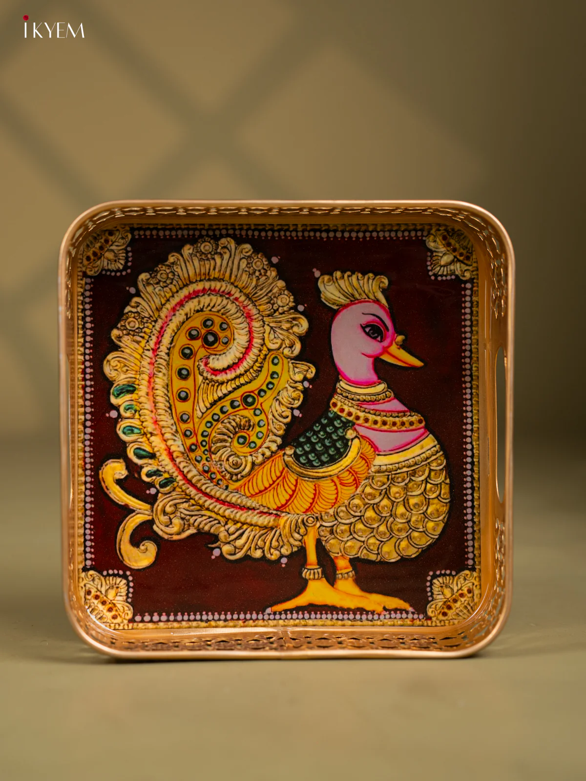 Annapakshi Printed Maroon Colour Square Metal Tray - KF24191