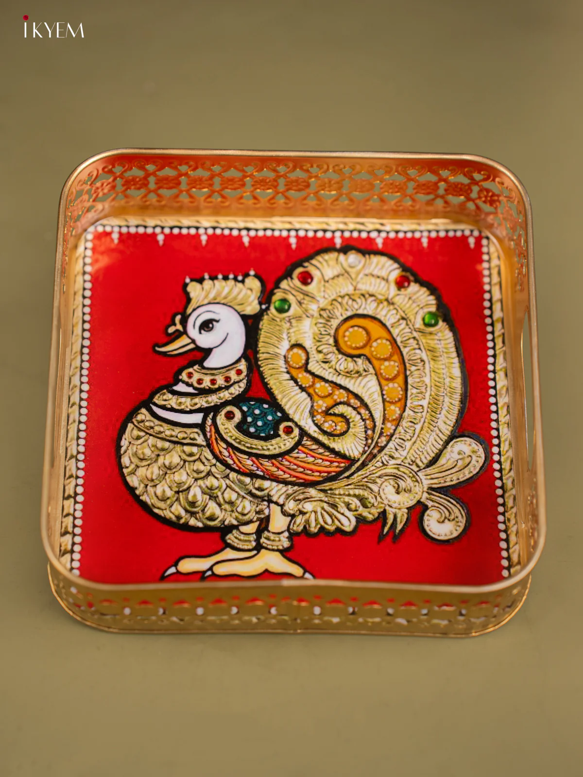 Annapakshi Printed Red Colour Square Metal Tray - KF24190 - Image 4