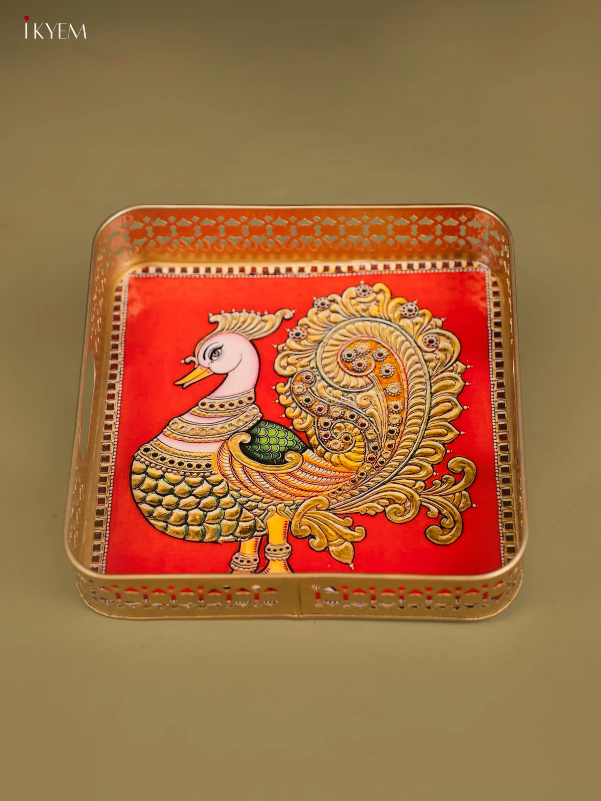 Annapakshi Printed Red Colour Square Metal Tray - KF25132 - Image 4