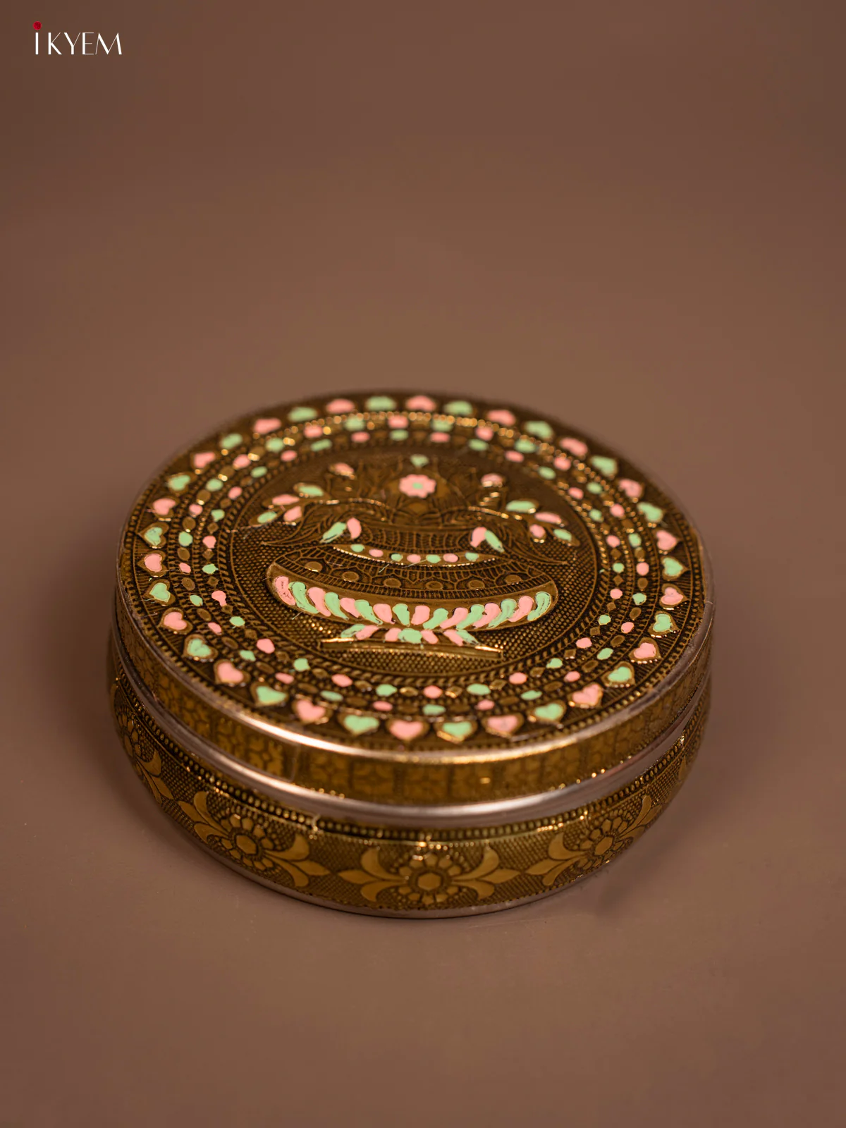 Antique Meenakari kalasam Printed Round Dabba - KF06119