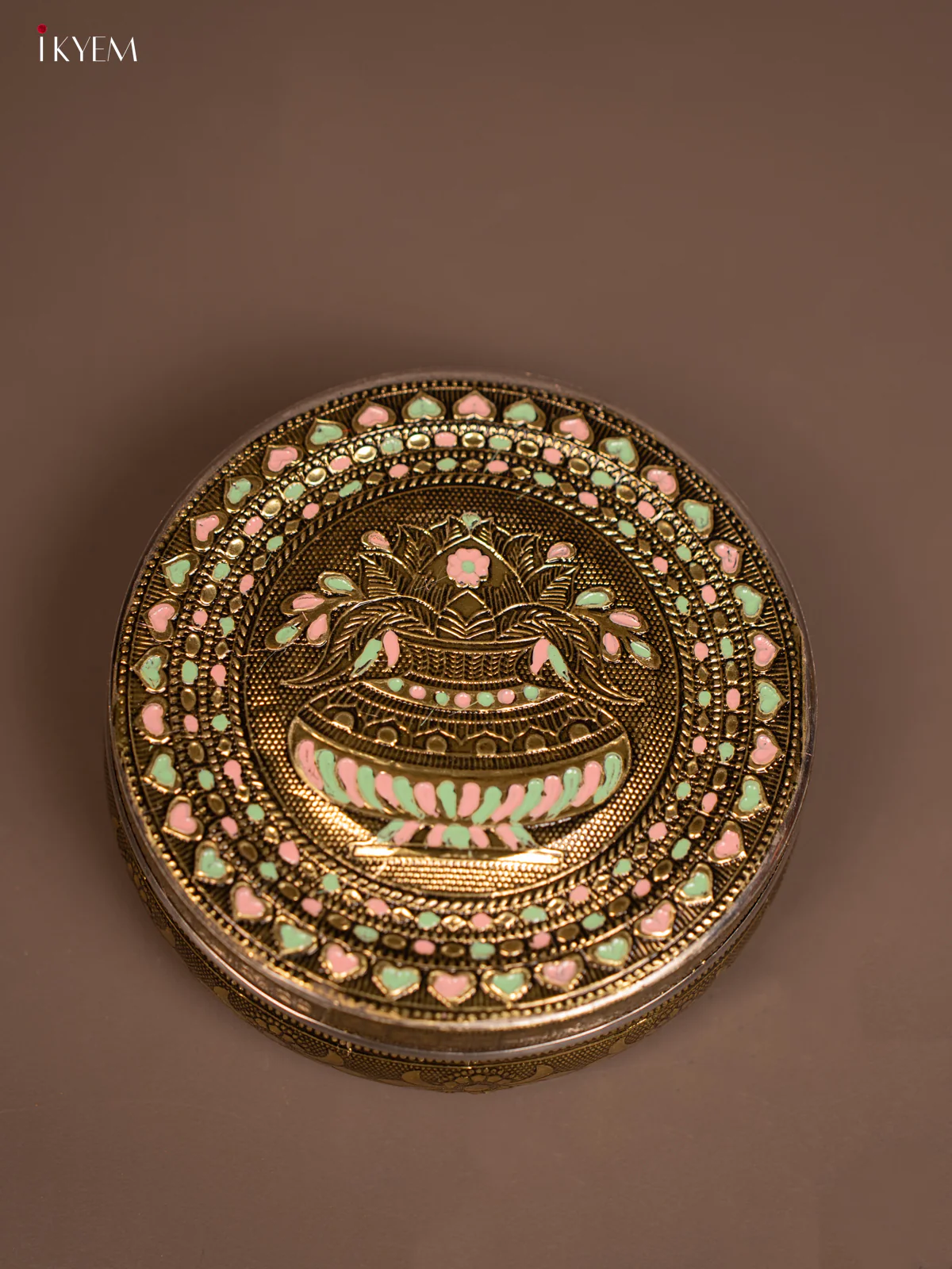Antique Meenakari kalasam Printed Round Dabba - KF06119 - Image 2