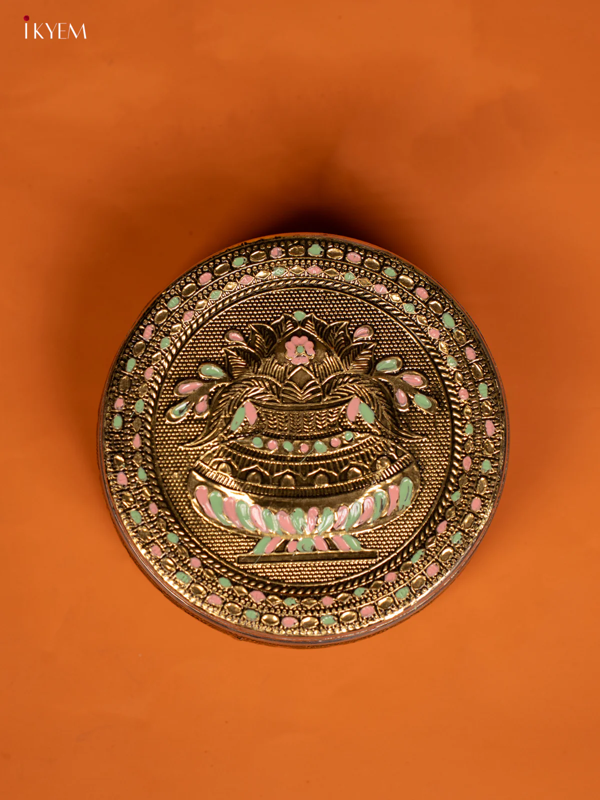 Elegant Round Dabba With Meenakari kalasam Design - KF06120